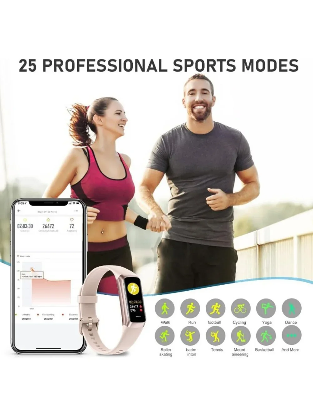 Waterproof Fitness Tracker for Heart Rate, Blood Pressure & Calories - AMOLED